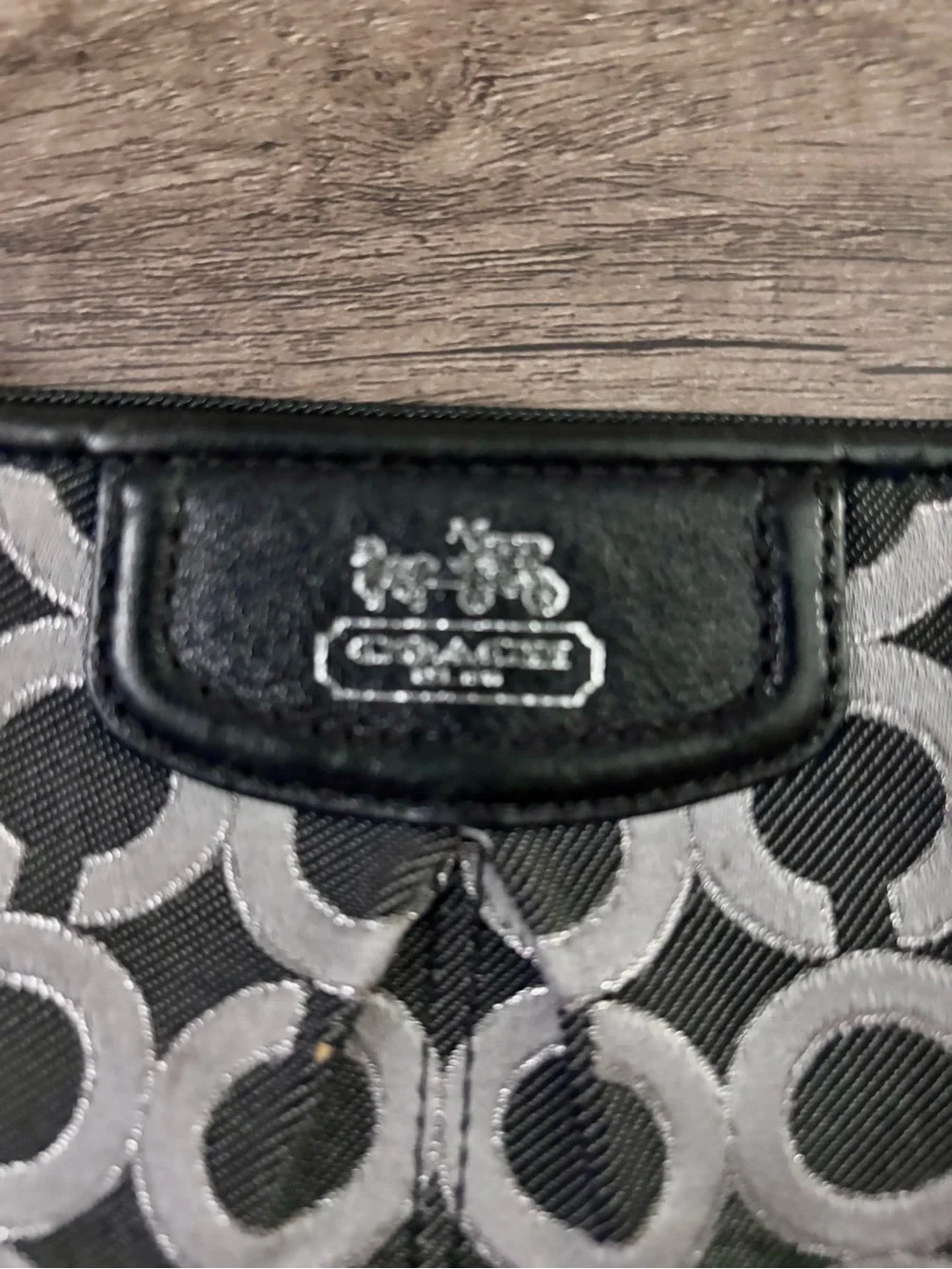 Coach Black & Gray Signature Wristlet with Leather Trim